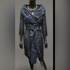 Teri Jon Rickie freeman Blue Portrait Collar Dress Sz 6 Jeweled Sleeves